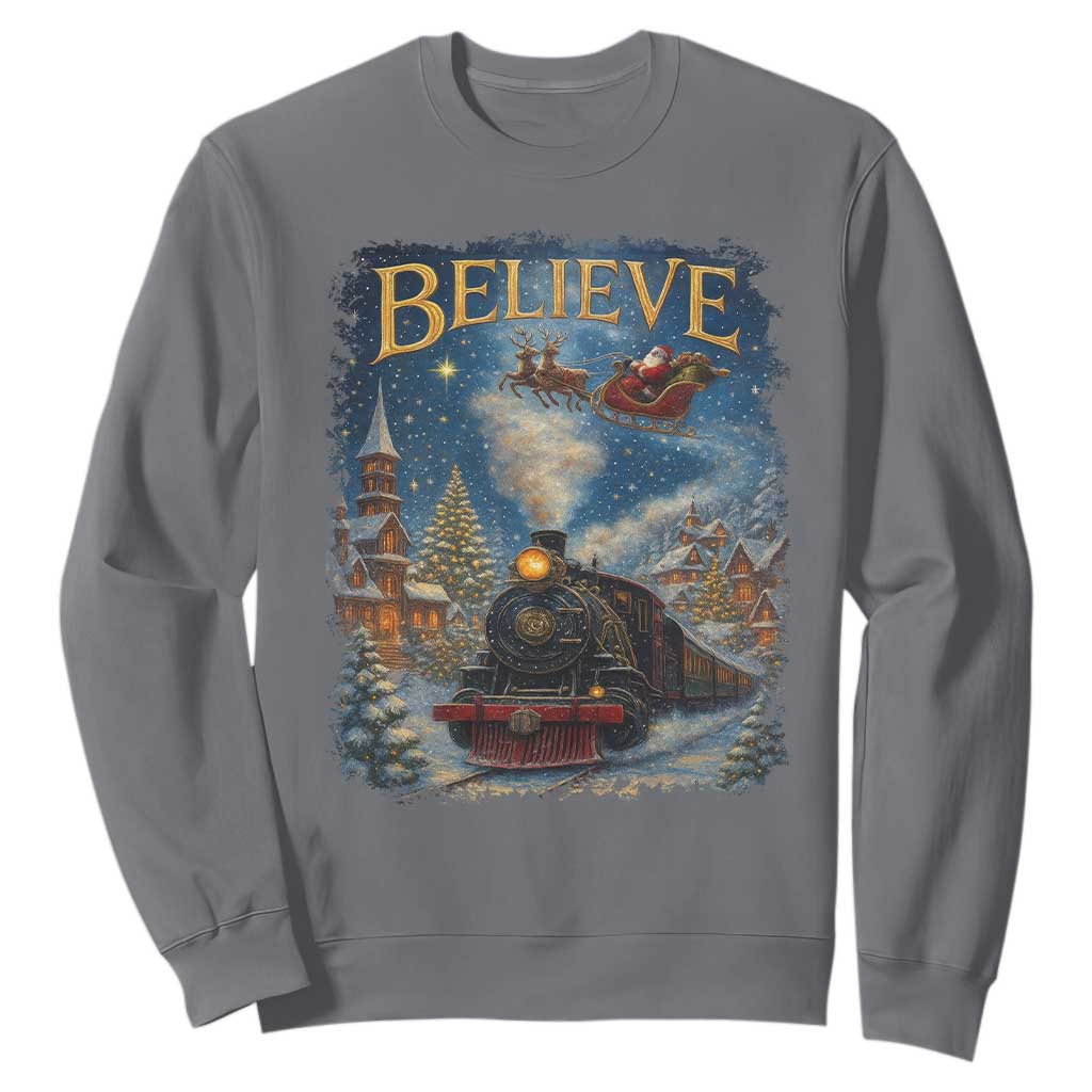 Polar Express Sweatshirt Retro Vintage Christmas Believe TS10 Charcoal Print Your Wear