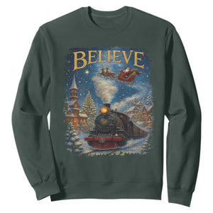 Polar Express Sweatshirt Retro Vintage Christmas Believe TS10 Dark Forest Green Print Your Wear