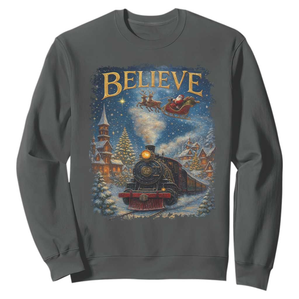 Polar Express Sweatshirt Retro Vintage Christmas Believe TS10 Dark Heather Print Your Wear