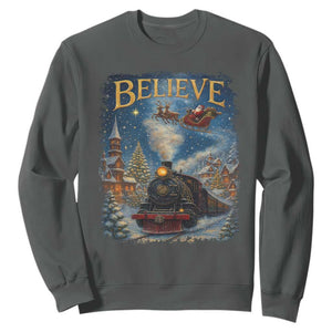 Polar Express Sweatshirt Retro Vintage Christmas Believe TS10 Dark Heather Print Your Wear