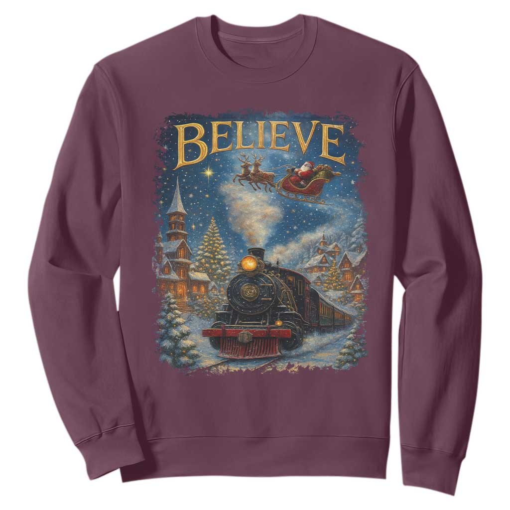 Polar Express Sweatshirt Retro Vintage Christmas Believe TS10 Maroon Print Your Wear