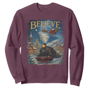 Polar Express Sweatshirt Retro Vintage Christmas Believe TS10 Maroon Print Your Wear