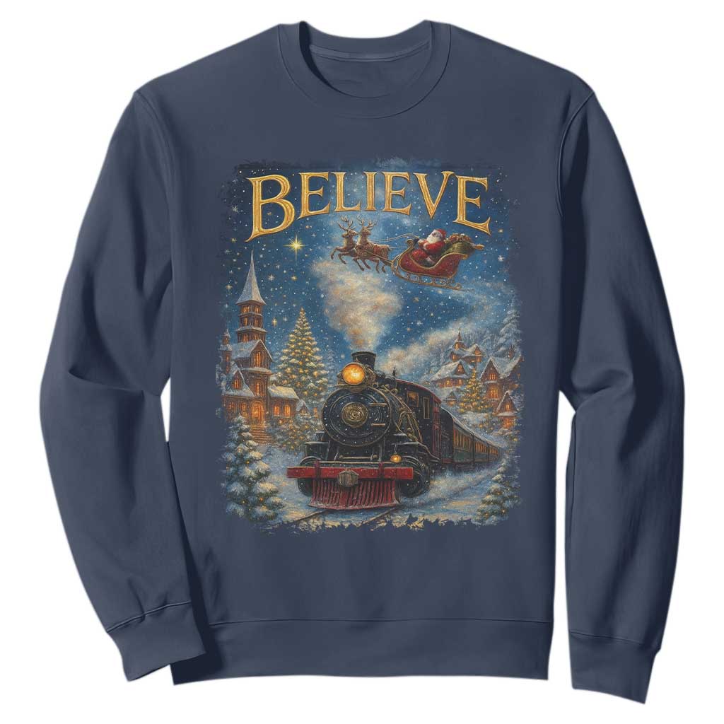 Polar Express Sweatshirt Retro Vintage Christmas Believe TS10 Navy Print Your Wear