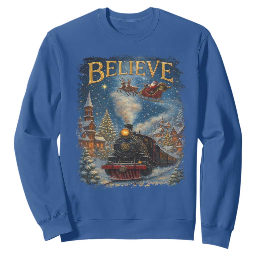 Polar Express Sweatshirt Retro Vintage Christmas Believe TS10 Royal Blue Print Your Wear