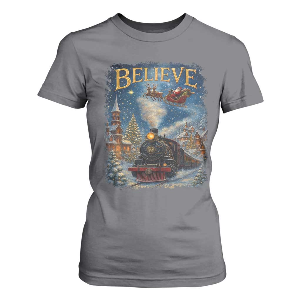 Polar Express T Shirt For Women Retro Vintage Christmas Believe TS10 Charcoal Print Your Wear