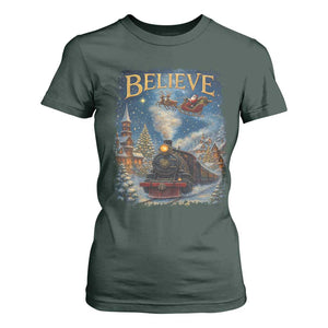 Polar Express T Shirt For Women Retro Vintage Christmas Believe TS10 Dark Forest Green Print Your Wear