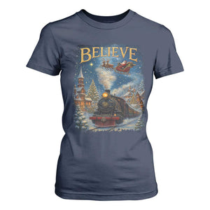 Polar Express T Shirt For Women Retro Vintage Christmas Believe TS10 Navy Print Your Wear