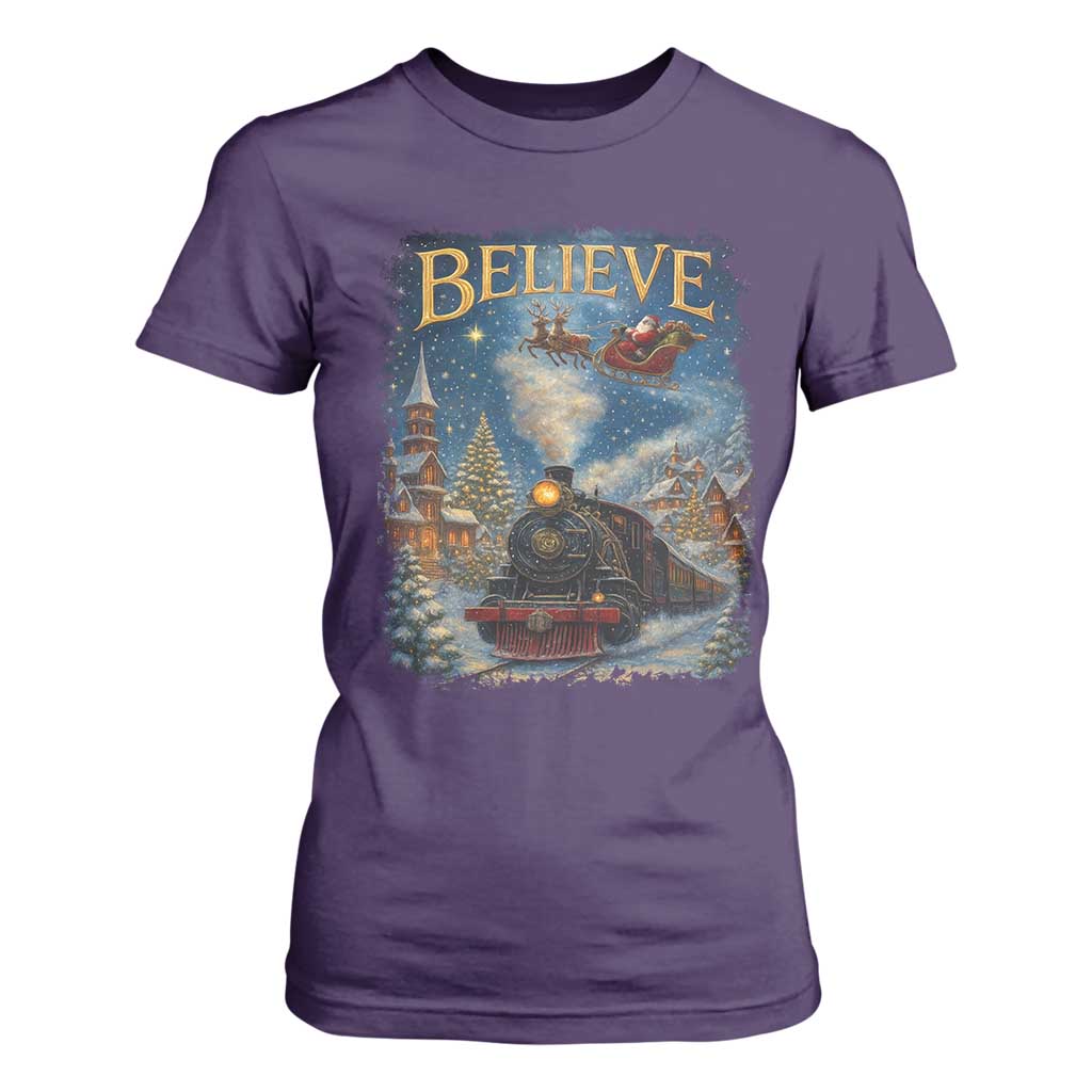Polar Express T Shirt For Women Retro Vintage Christmas Believe TS10 Purple Print Your Wear