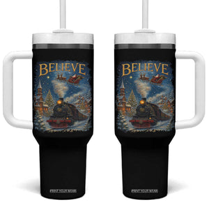 Polar Express Tumbler With Handle Retro Vintage Christmas Believe TS10 One Size: 40 oz Black Print Your Wear