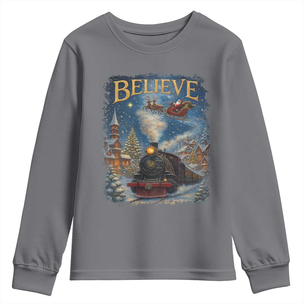 Polar Express Youth Sweatshirt Retro Vintage Christmas Believe TS10 Charcoal Print Your Wear