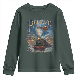 Polar Express Youth Sweatshirt Retro Vintage Christmas Believe TS10 Dark Forest Green Print Your Wear