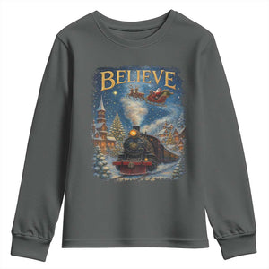 Polar Express Youth Sweatshirt Retro Vintage Christmas Believe TS10 Dark Heather Print Your Wear