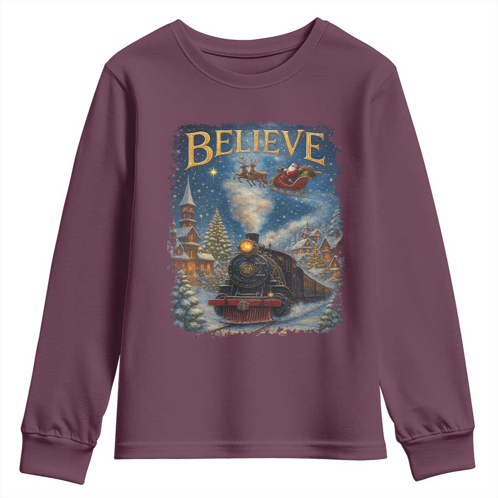 Polar Express Youth Sweatshirt Retro Vintage Christmas Believe TS10 Maroon Print Your Wear