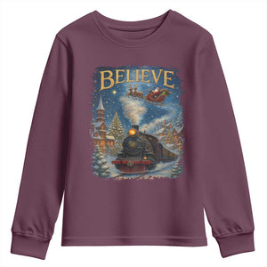 Polar Express Youth Sweatshirt Retro Vintage Christmas Believe TS10 Maroon Print Your Wear