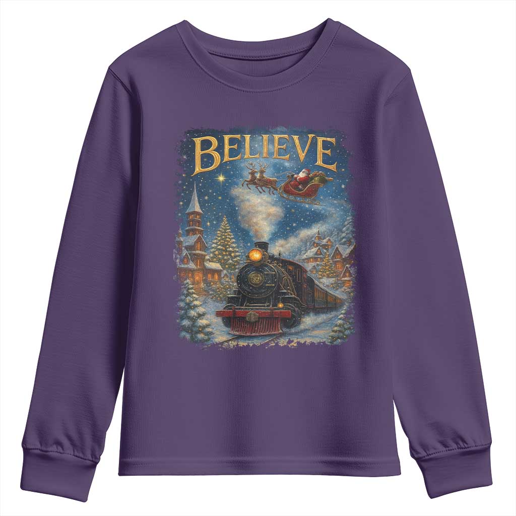 Polar Express Youth Sweatshirt Retro Vintage Christmas Believe TS10 Purple Print Your Wear