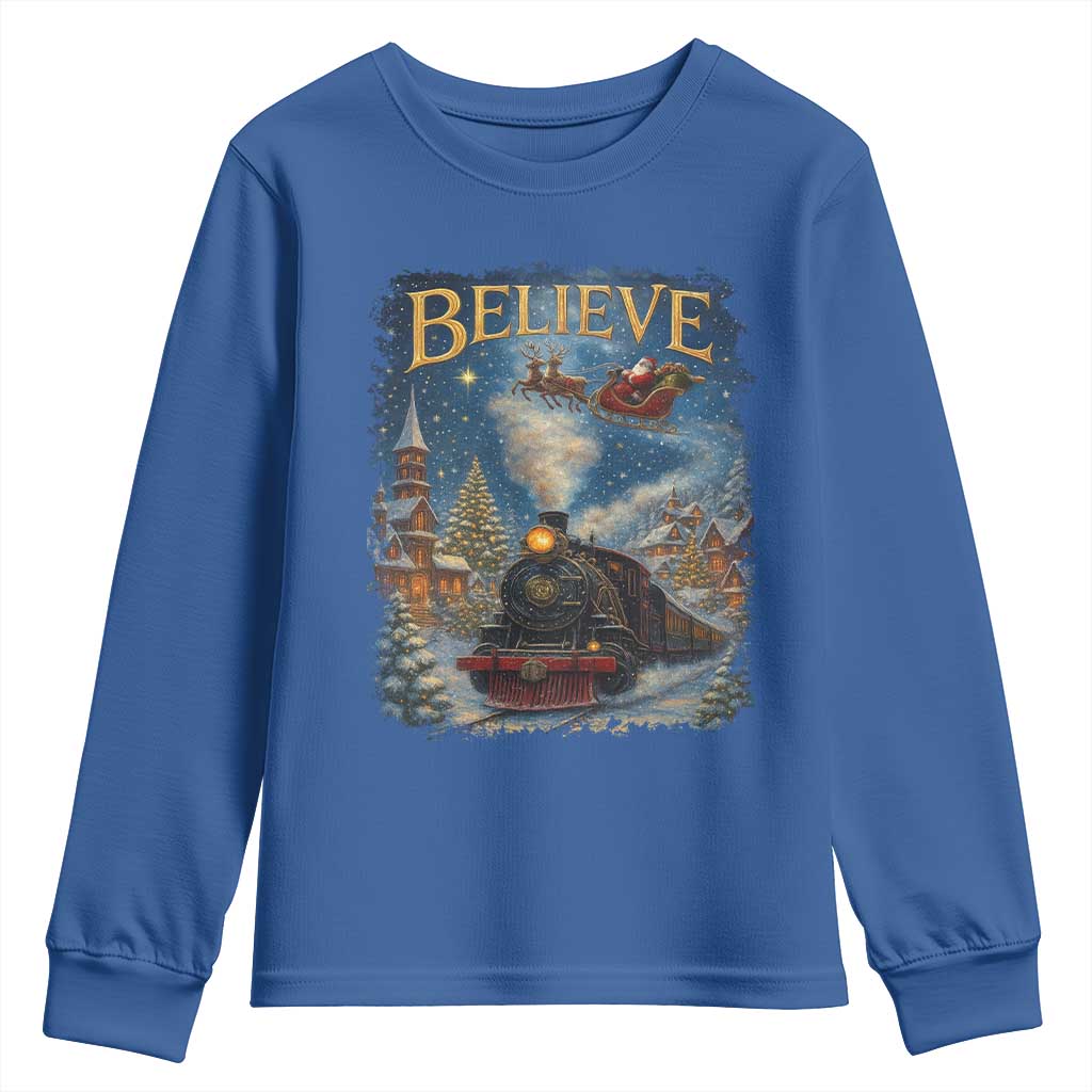 Polar Express Youth Sweatshirt Retro Vintage Christmas Believe TS10 Royal Blue Print Your Wear