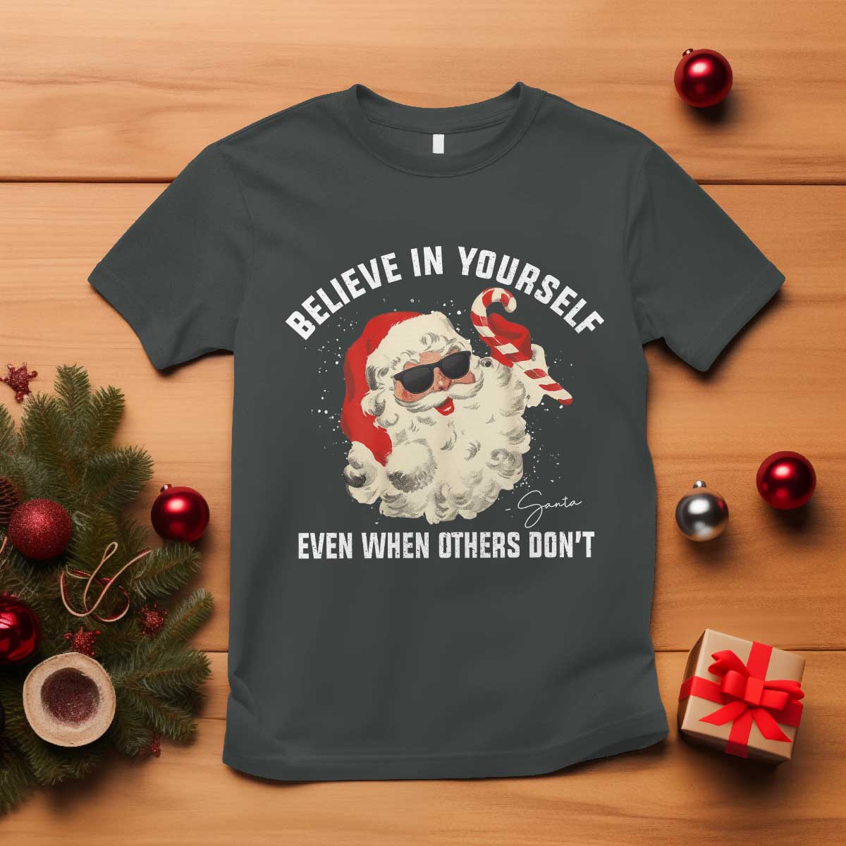 Vintage Christmas Santa Claus Face T Shirt Retro Believe In Yourself Funny Motivational TS10 Dark Heather Print Your Wear