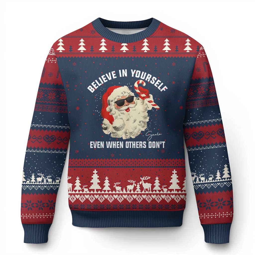 Vintage Xmas Santa Claus Face Ugly Christmas Sweater Retro Believe In Yourself Funny Motivational TS10 Navy Red Print Your Wear