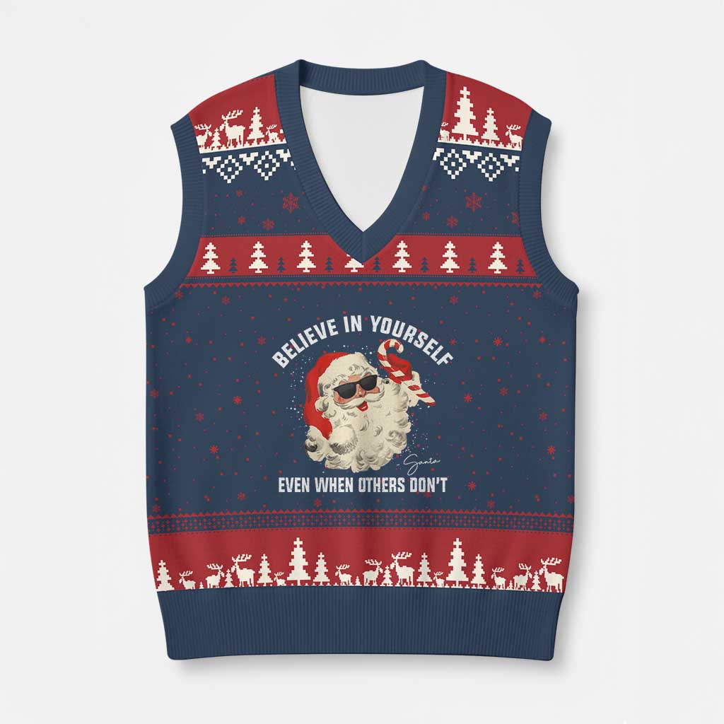 Vintage Xmas Santa Claus Face V-Neck Knit Sweater Vest Retro Believe In Yourself Funny Motivational TS10 Navy Red Print Your Wear