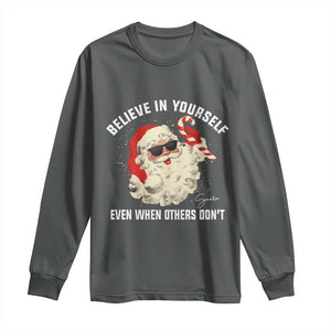 Vintage Christmas Santa Claus Face Long Sleeve Shirt Retro Believe In Yourself Funny Motivational TS10 Dark Heather Print Your Wear