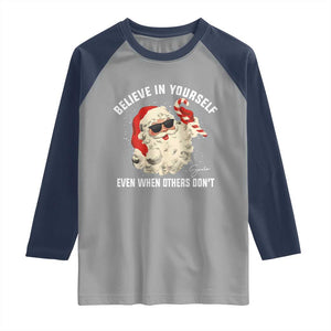 Vintage Christmas Santa Claus Face Raglan Shirt Retro Believe In Yourself Funny Motivational TS10 Sport Gray Navy Print Your Wear