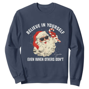 Vintage Christmas Santa Claus Face Sweatshirt Retro Believe In Yourself Funny Motivational TS10 Navy Print Your Wear