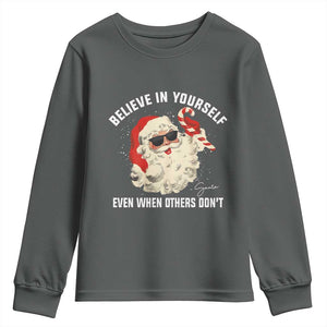 Vintage Christmas Santa Claus Face Youth Sweatshirt Retro Believe In Yourself Funny Motivational TS10 Dark Heather Print Your Wear