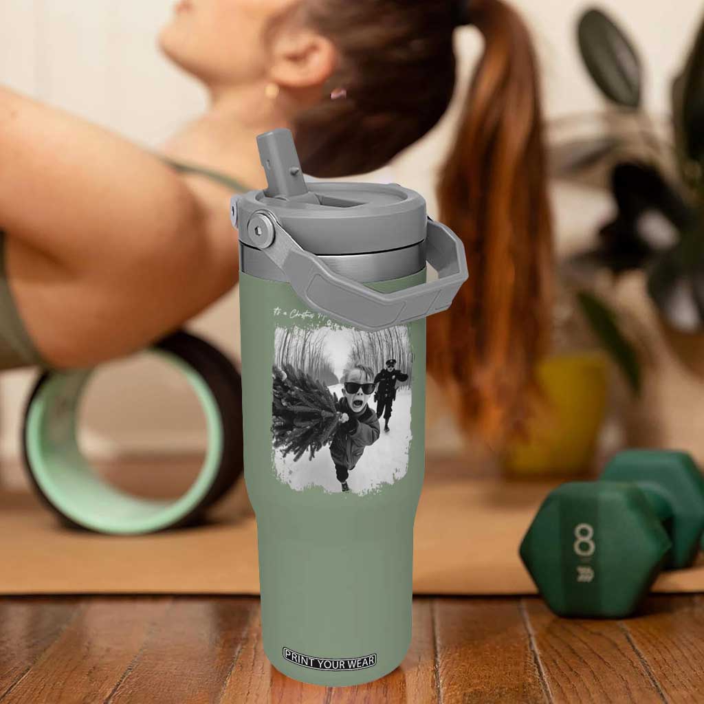 Funny Christmas Movie Flip Straw Tumbler Funny Kevin Home Xmas Meme Alone TS10 One Size: 30 oz Moss Green Print Your Wear