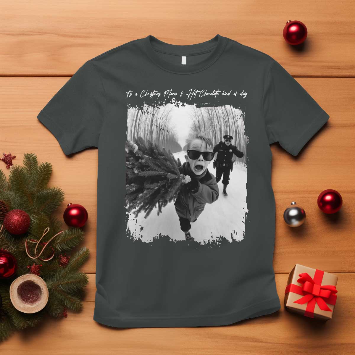 Funny Christmas Movie T Shirt Funny Kevin Home Xmas Meme Alone TS10 Dark Heather Print Your Wear