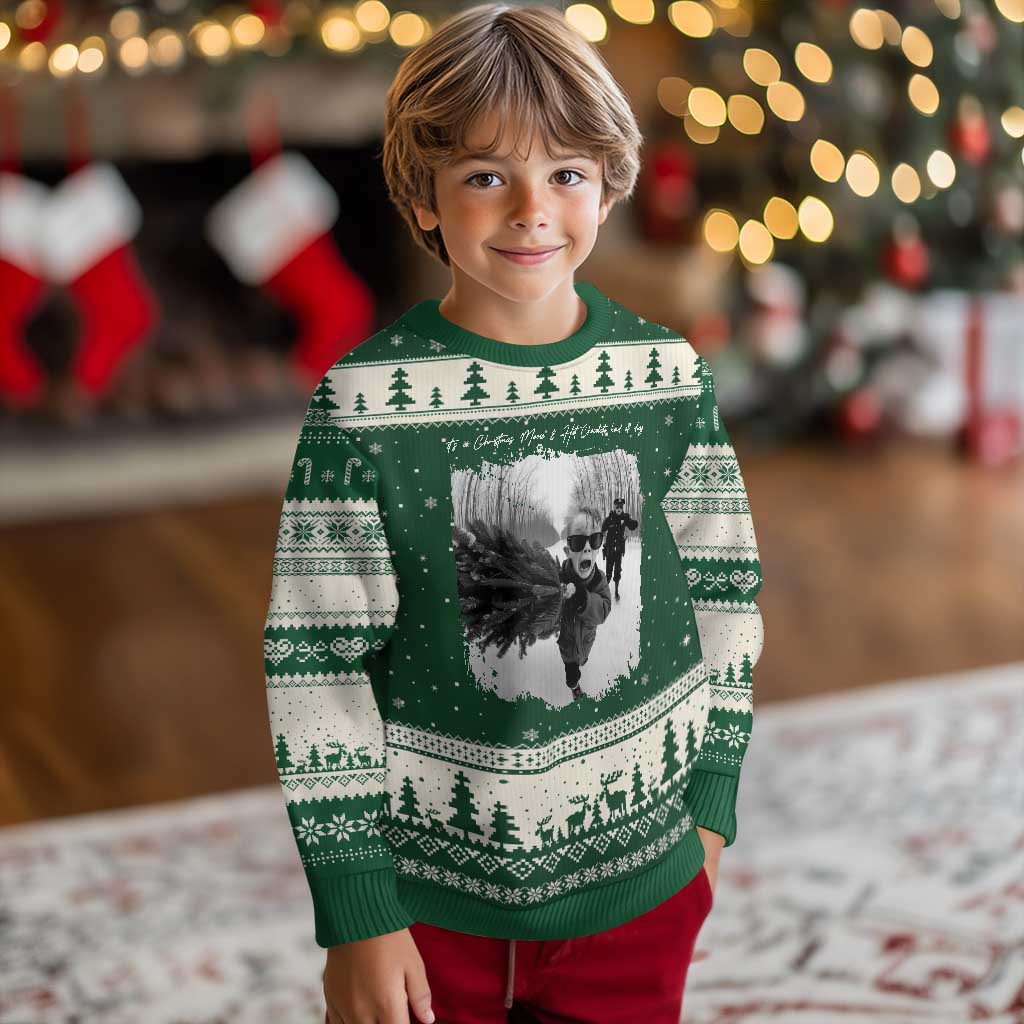 Funny Xmas Movie Ugly Christmas Sweater Funny Kevin Home Xmas Meme Alone TS10 Forest Green Beige Print Your Wear