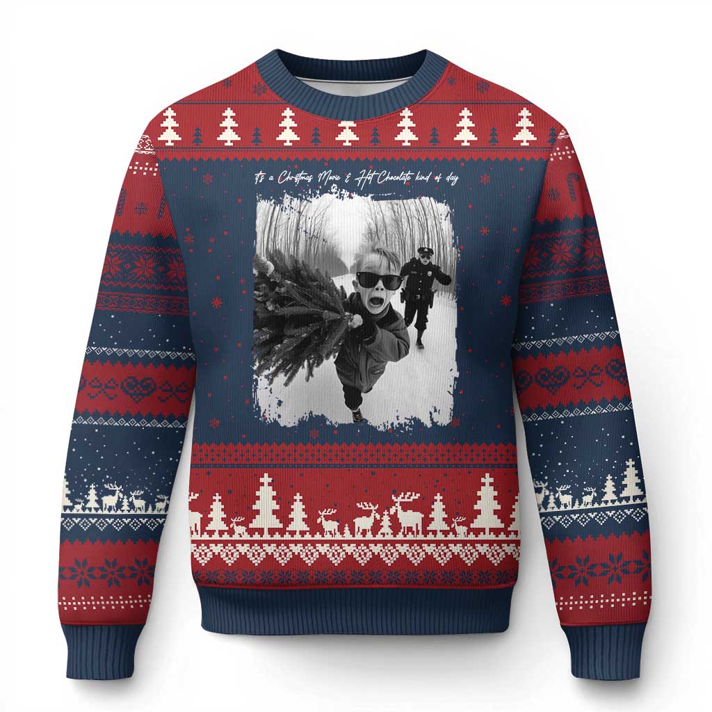 Funny Xmas Movie Ugly Christmas Sweater Funny Kevin Home Xmas Meme Alone TS10 Navy Red Print Your Wear