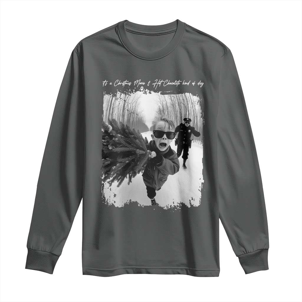Funny Christmas Movie Long Sleeve Shirt Funny Kevin Home Xmas Meme Alone TS10 Dark Heather Print Your Wear