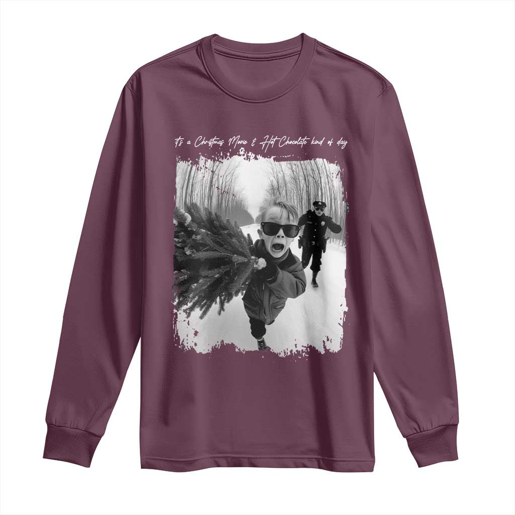 Funny Christmas Movie Long Sleeve Shirt Funny Kevin Home Xmas Meme Alone TS10 Maroon Print Your Wear