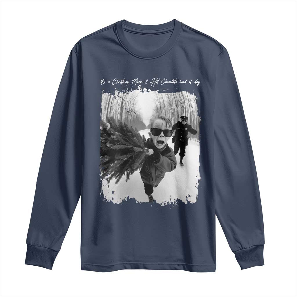 Funny Christmas Movie Long Sleeve Shirt Funny Kevin Home Xmas Meme Alone TS10 Navy Print Your Wear