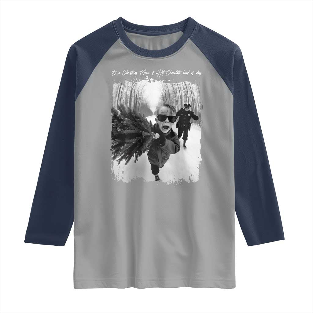 Funny Christmas Movie Raglan Shirt Funny Kevin Home Xmas Meme Alone TS10 Sport Gray Navy Print Your Wear