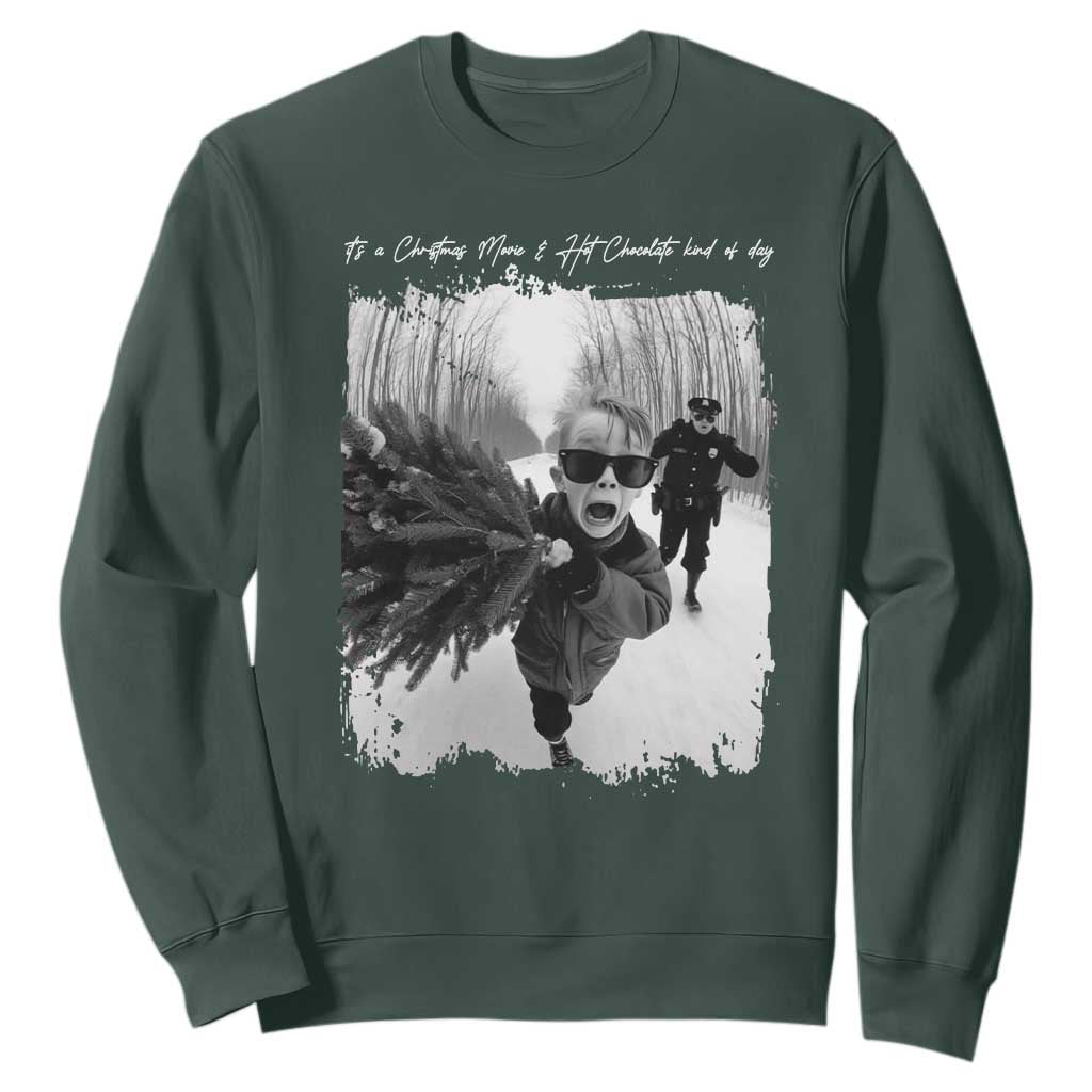 Funny Christmas Movie Sweatshirt Funny Kevin Home Xmas Meme Alone TS10 Dark Forest Green Print Your Wear
