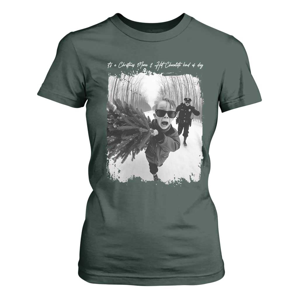 Funny Christmas Movie T Shirt For Women Funny Kevin Home Xmas Meme Alone TS10 Dark Forest Green Print Your Wear