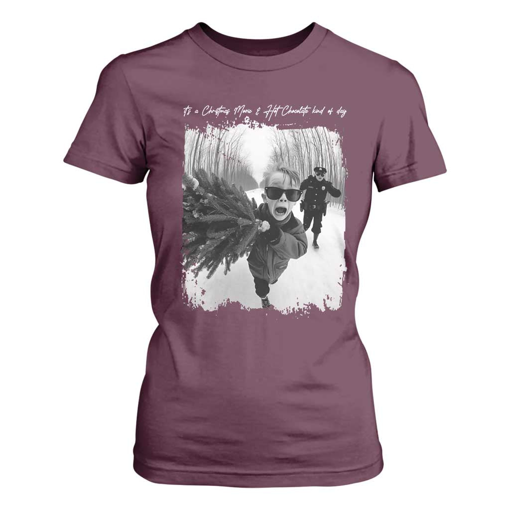 Funny Christmas Movie T Shirt For Women Funny Kevin Home Xmas Meme Alone TS10 Maroon Print Your Wear