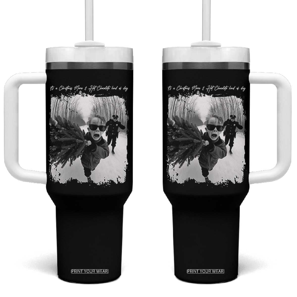 Funny Christmas Movie Tumbler With Handle Funny Kevin Home Xmas Meme Alone TS10 One Size: 40 oz Black Print Your Wear