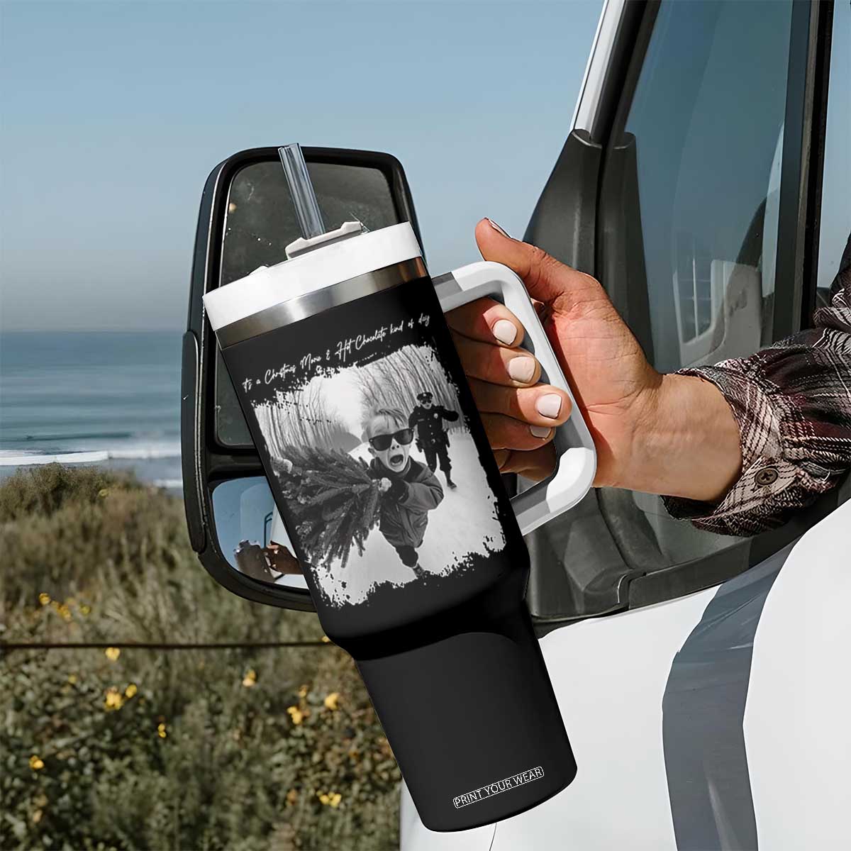 Funny Christmas Movie Tumbler With Handle Funny Kevin Home Xmas Meme Alone TS10 Print Your Wear