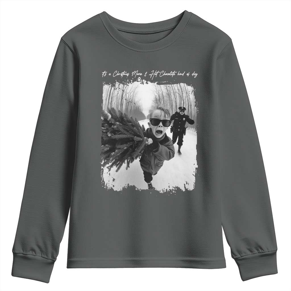Funny Christmas Movie Youth Sweatshirt Funny Kevin Home Xmas Meme Alone TS10 Dark Heather Print Your Wear