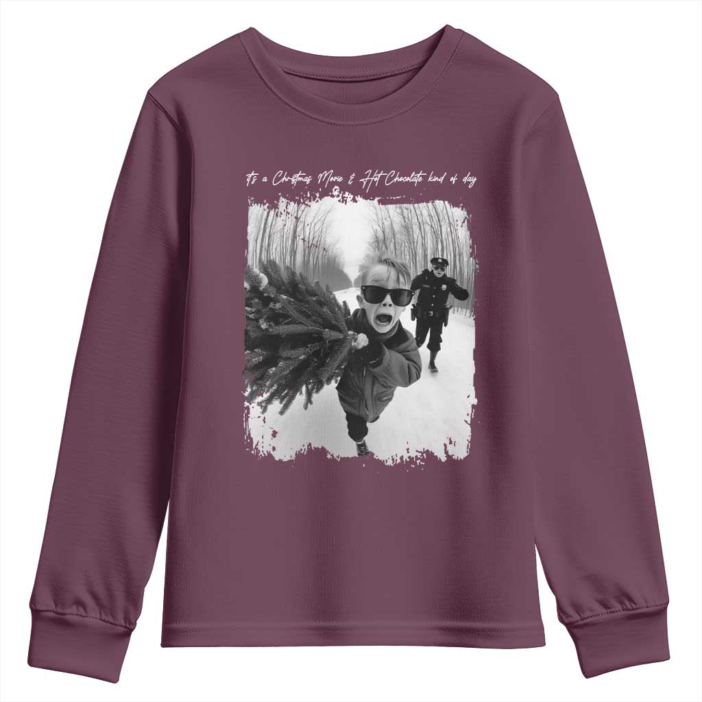 Funny Christmas Movie Youth Sweatshirt Funny Kevin Home Xmas Meme Alone TS10 Maroon Print Your Wear