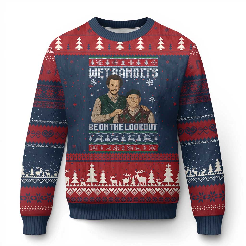 Ugly Xmas Movie Ugly Christmas Sweater Funny Wet Bandits Home Xmas Alone TS10 Navy Red Print Your Wear