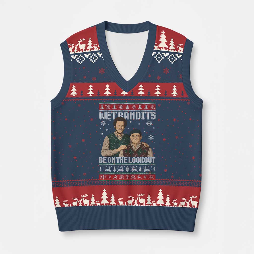Ugly Xmas Movie V-Neck Knit Sweater Vest Funny Wet Bandits Home Xmas Alone TS10 Navy Red Print Your Wear