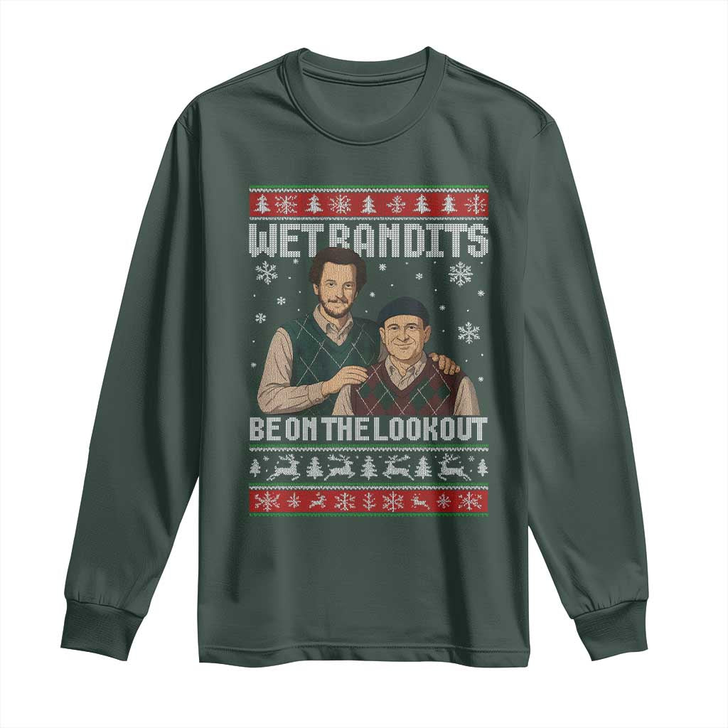 Ugly Christmas Movie Long Sleeve Shirt Funny Wet Bandits Home Xmas Alone TS10 Dark Forest Green Print Your Wear