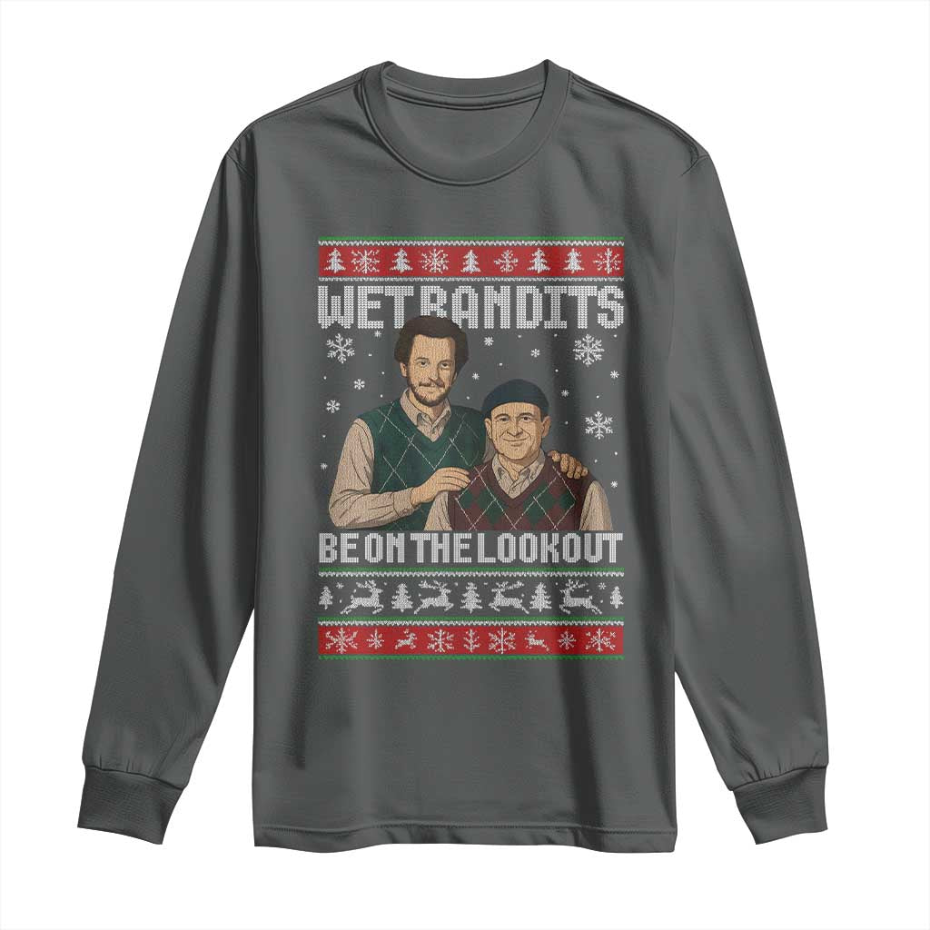 Ugly Christmas Movie Long Sleeve Shirt Funny Wet Bandits Home Xmas Alone TS10 Dark Heather Print Your Wear
