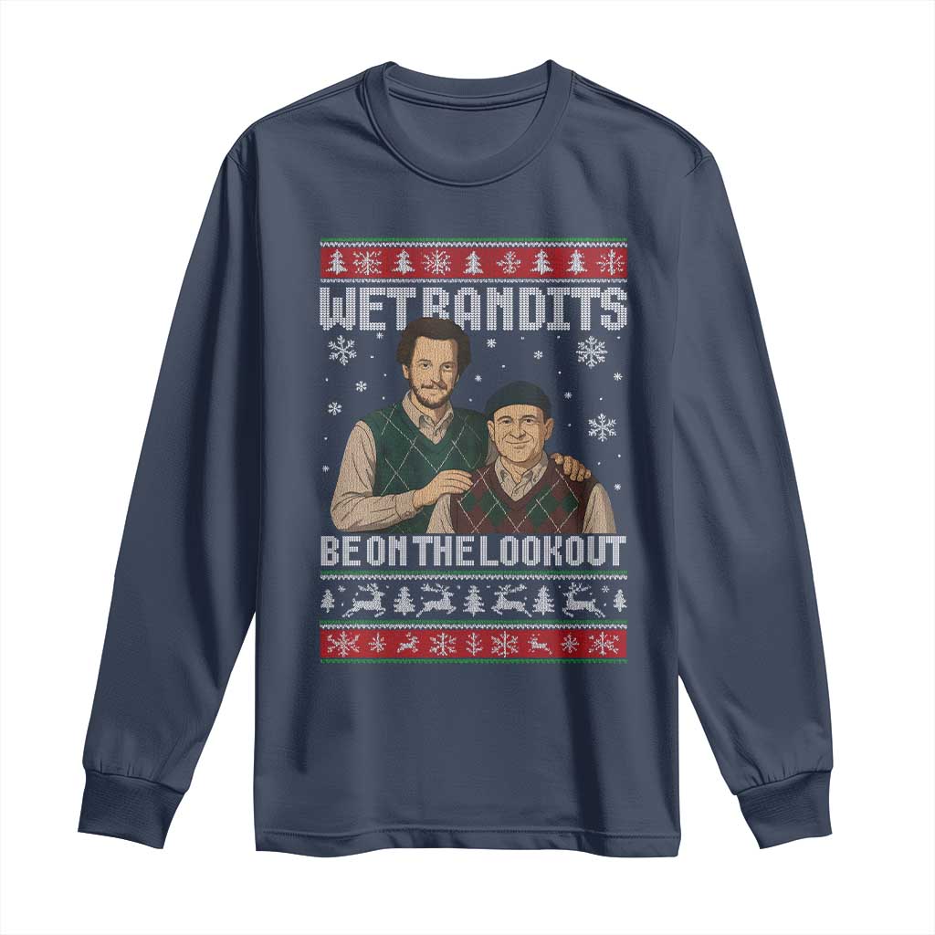 Ugly Christmas Movie Long Sleeve Shirt Funny Wet Bandits Home Xmas Alone TS10 Navy Print Your Wear