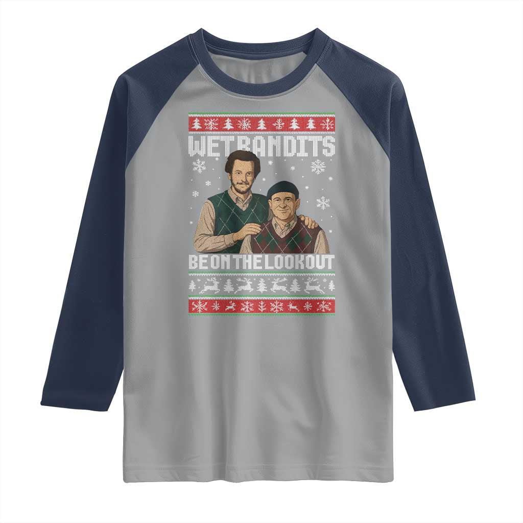 Ugly Christmas Movie Raglan Shirt Funny Wet Bandits Home Xmas Alone TS10 Sport Gray Navy Print Your Wear