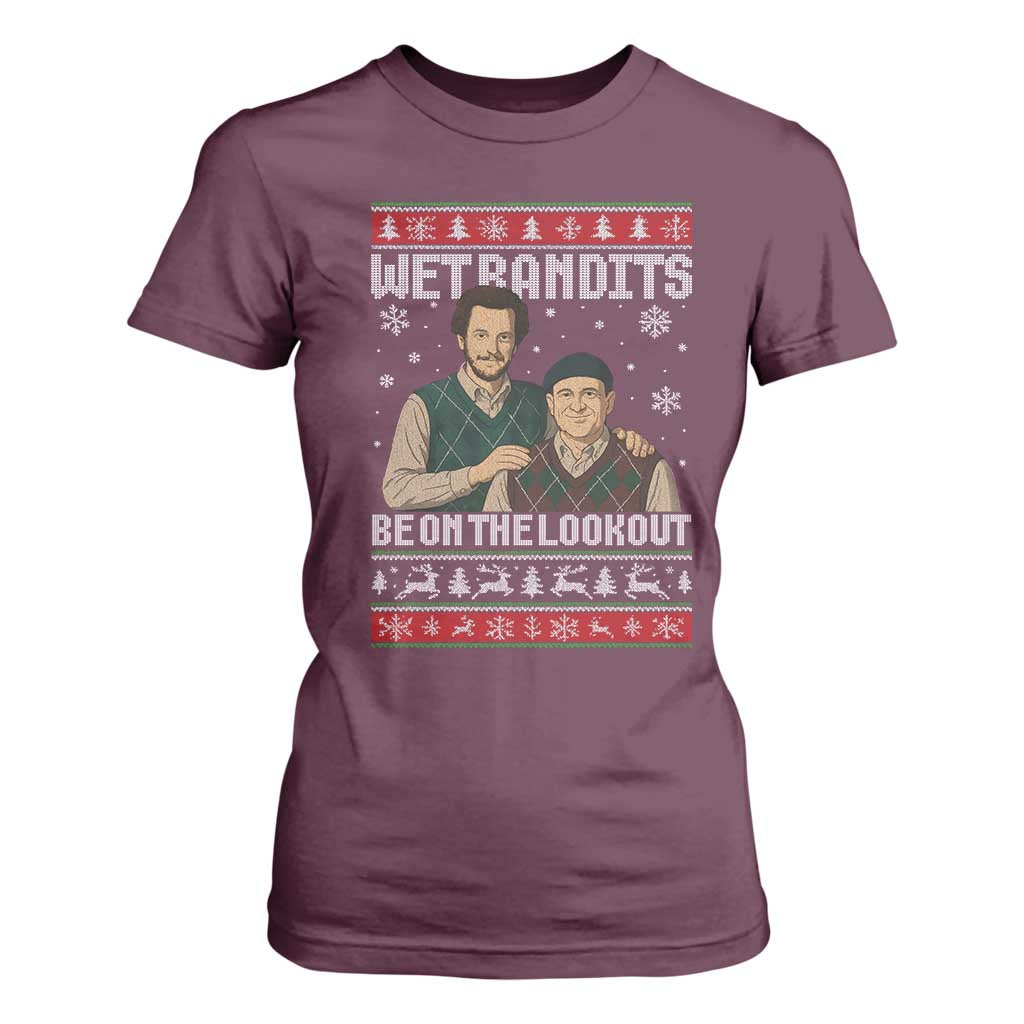 Ugly Christmas Movie T Shirt For Women Funny Wet Bandits Home Xmas Alone TS10 Maroon Print Your Wear