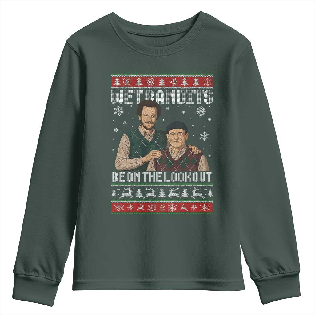 Ugly Christmas Movie Youth Sweatshirt Funny Wet Bandits Home Xmas Alone TS10 Dark Forest Green Print Your Wear